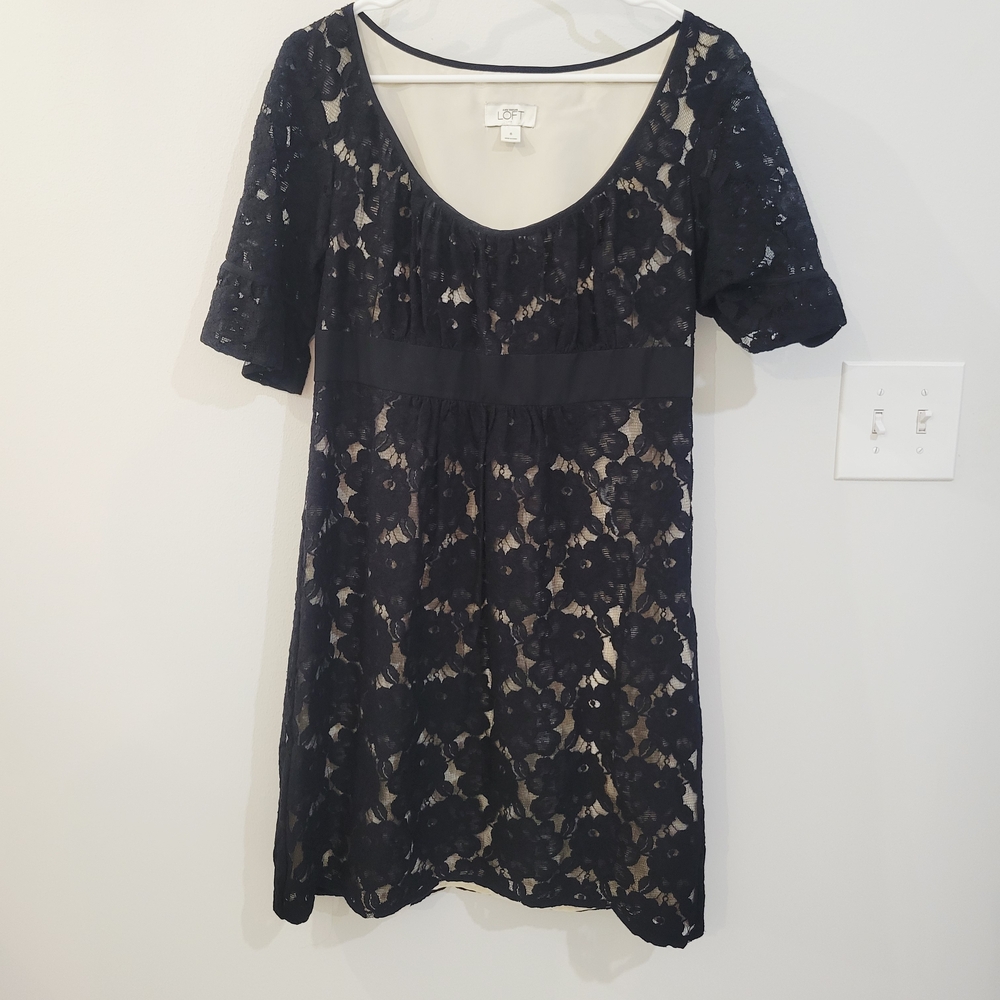 LOFT Black Floral Lace Mini Dress